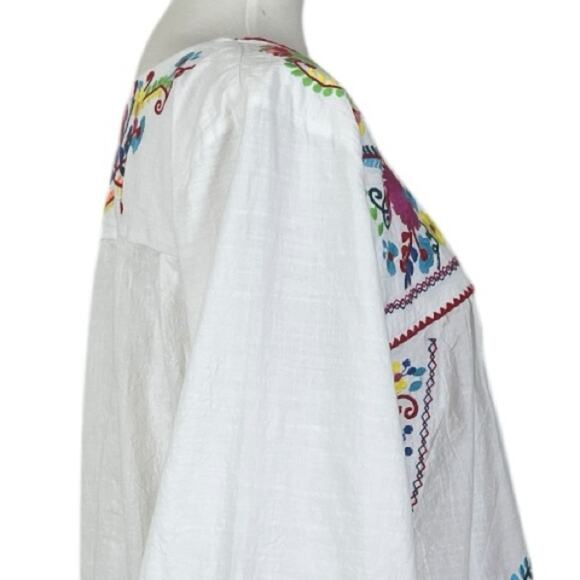 Boho Bell Sleeve Embroidered Tunic Top Pink Blue Multi Women’s Size Large - Picture 7 of 12